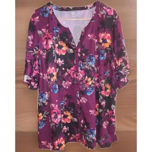 Catherines Womens Blouse Sz 2X  Floral Whimsigoth Tunic Boho Cottage Romantic